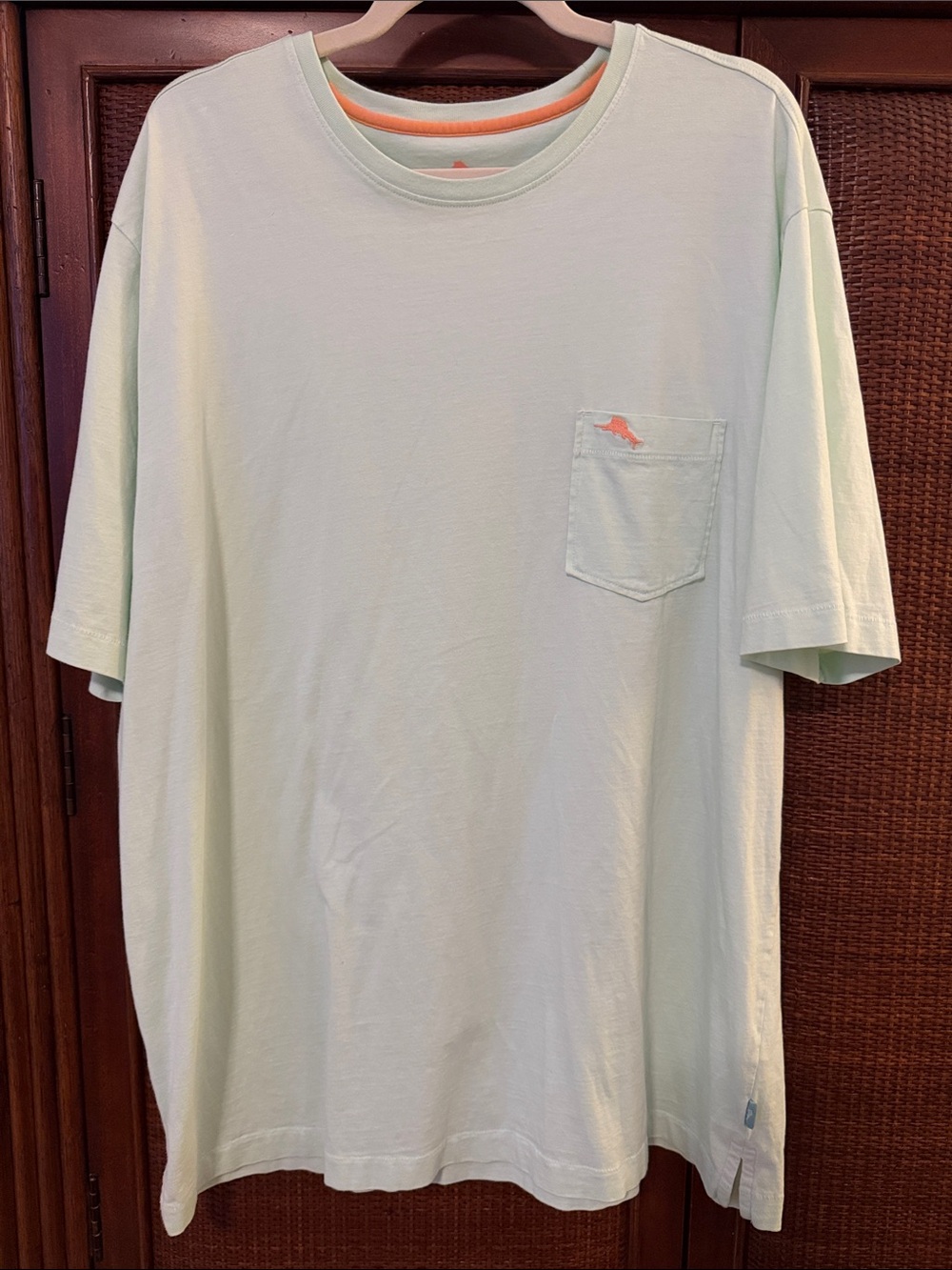 Tommy Bahama Light Mint Pocket Tee with Coral Logo